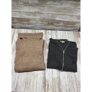 Democracy Grey Quarter Zip & Old Navy Tan Turtleneck Sweater Bundle Womens L
